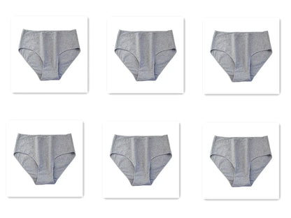 6PCS/Lot Cotton Seamless Panties Women High Waist Briefs Underwear Comfort Intimates Female Underpants Solid Color Pantys M-2XL 6Gray Set