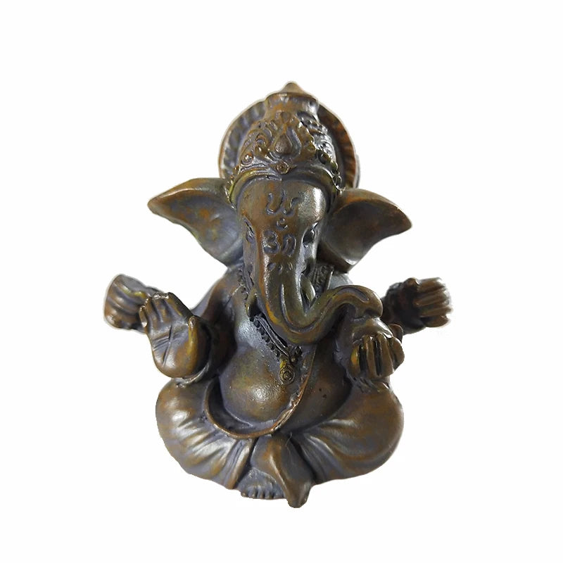 Bronze-Colored Lord Ganesha Statue | Handcrafted Hindu Elephant God Sculpture for Home & Office Decor Stone Color