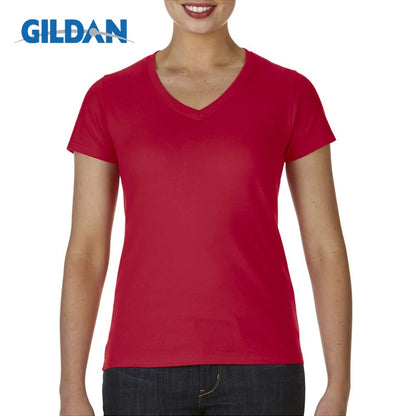 Gildan Brand Women Summer V Neck Short Sleeve Cotton T Shirt Slim Camiseta Feminina T Shirts Female Oversized Tops Tees Red