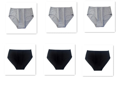 6PCS/Lot Cotton Seamless Panties Women High Waist Briefs Underwear Comfort Intimates Female Underpants Solid Color Pantys M-2XL 3Gray3Black Set