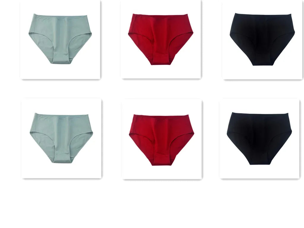 6PCS/Lot Cotton Seamless Panties Women High Waist Briefs Underwear Comfort Intimates Female Underpants Solid Color Pantys M-2XL 2Green2Red2Black Set