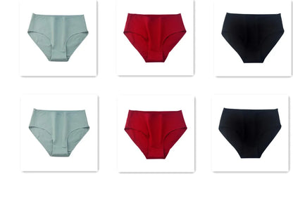 6PCS/Lot Cotton Seamless Panties Women High Waist Briefs Underwear Comfort Intimates Female Underpants Solid Color Pantys M-2XL 2Green2Red2Black Set