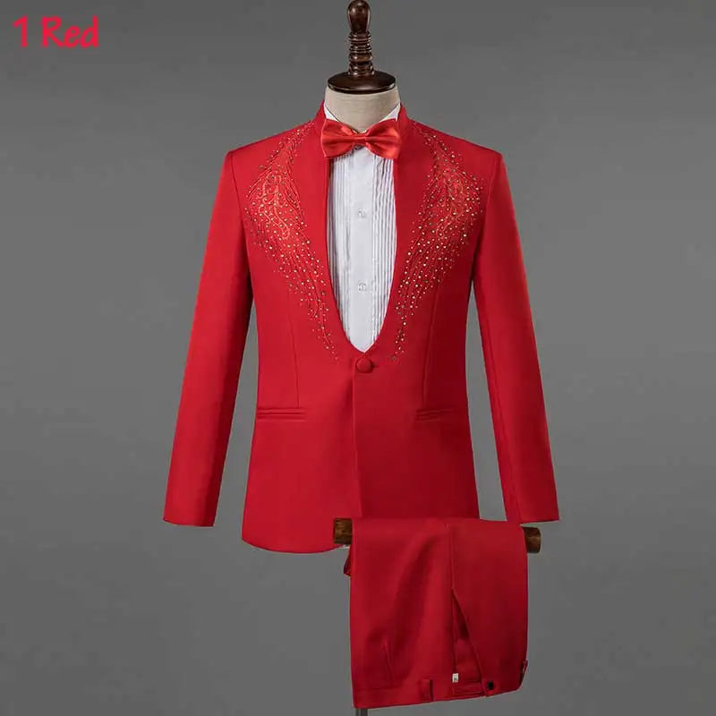 White Wedding Groom Suit - Slim Fit Tuxedo with Diamond Embroidery for Men | Stylish 3-Piece Outfit A3008 Red