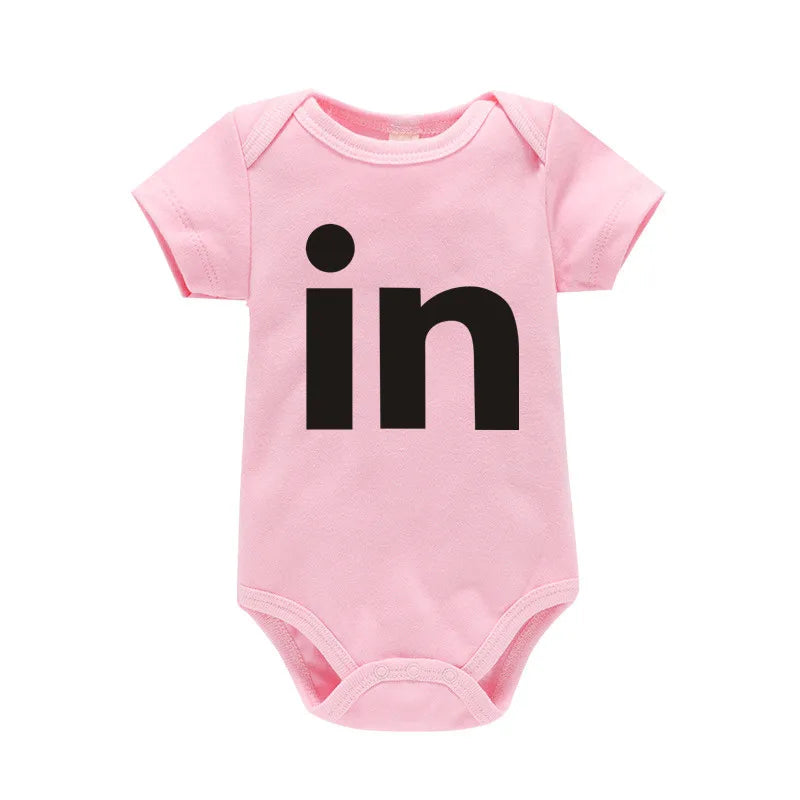 TW & IN Letter Print Newborn Infant Baby Boys Girls Black Bodysuit Twins Romper Jumpsuit Outfits Hipster Baby Clothes 0-24M in-pink