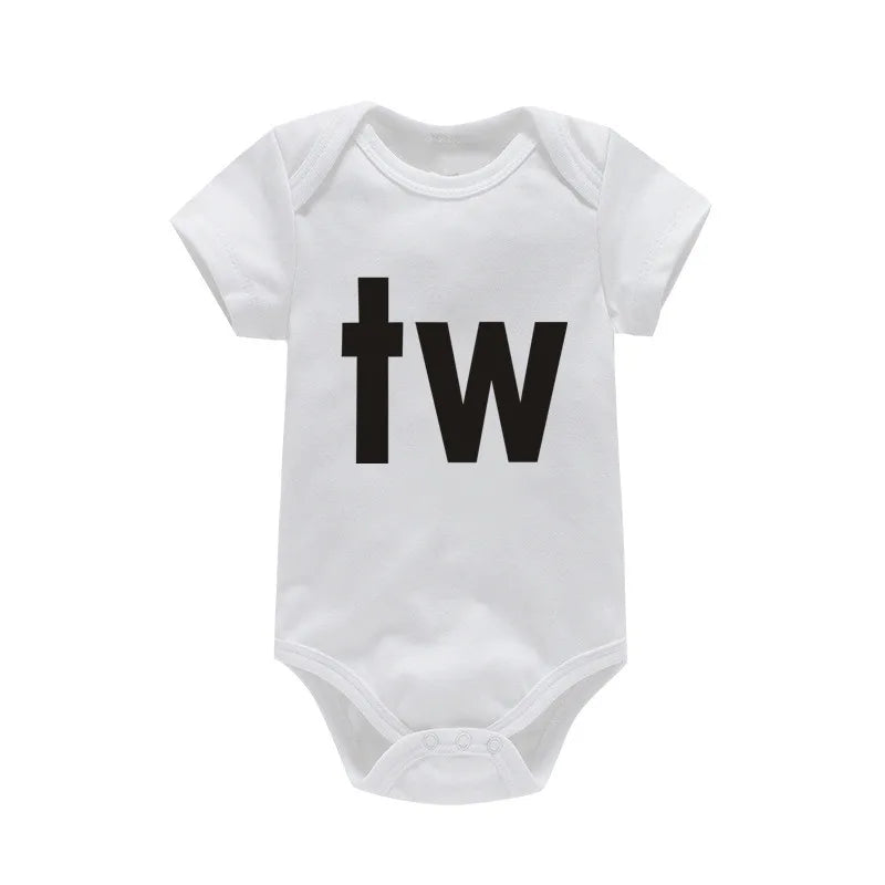 TW & IN Letter Print Newborn Infant Baby Boys Girls Black Bodysuit Twins Romper Jumpsuit Outfits Hipster Baby Clothes 0-24M TW-white