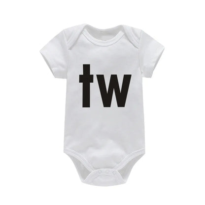 TW &amp; IN Letter Print Newborn Infant Baby Boys Girls Black Bodysuit Twins Romper Jumpsuit Outfits Hipster Baby Clothes 0-24M TW-white