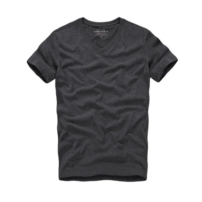 Men Tshirt 100% Cotton Solid Color O-Neck Short Sleeve T shirt Male High Quality deep gray V neck