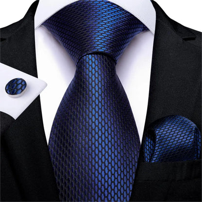 DiBanGu Top Navy Blue Solid Tie for Men 100% Silk Men's Tie Hanky Cufflinks Neck Tie Suit Business Wedding Party Tie Set MJ-7140 MJ-1511