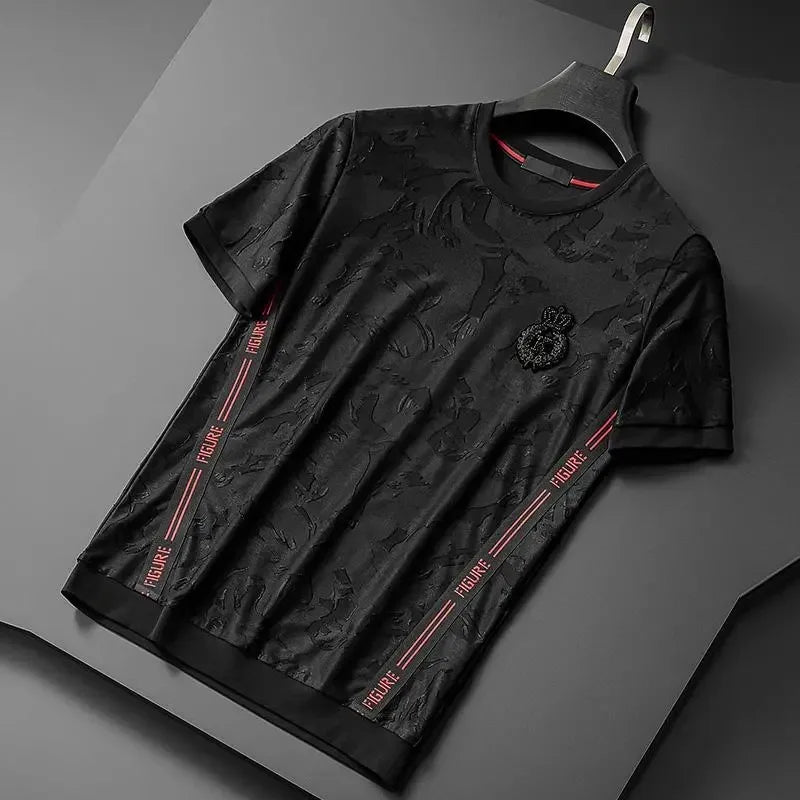 Luxury fashion brand men's short sleeve T shirt personalized jacquard embroidery plus half sleeve men's bottoming shirt