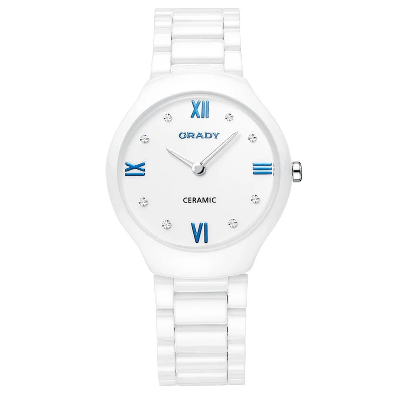 Luxury Ceramic Women's Watch - Fashion Quartz Wristwatch for Ladies White blue CHINA No