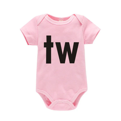 TW &amp; IN Letter Print Newborn Infant Baby Boys Girls Black Bodysuit Twins Romper Jumpsuit Outfits Hipster Baby Clothes 0-24M TW-pink