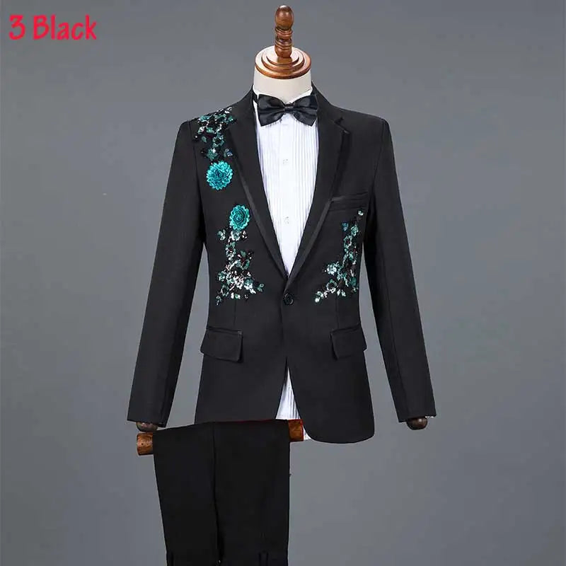 White Wedding Groom Suit - Slim Fit Tuxedo with Diamond Embroidery for Men | Stylish 3-Piece Outfit Black