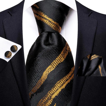 Black Red Striped Silk Wedding Tie For Men Handky Cufflink Gift Men Necktie Fashion Business Party Dropshiping Hi-Tie Designer 3397