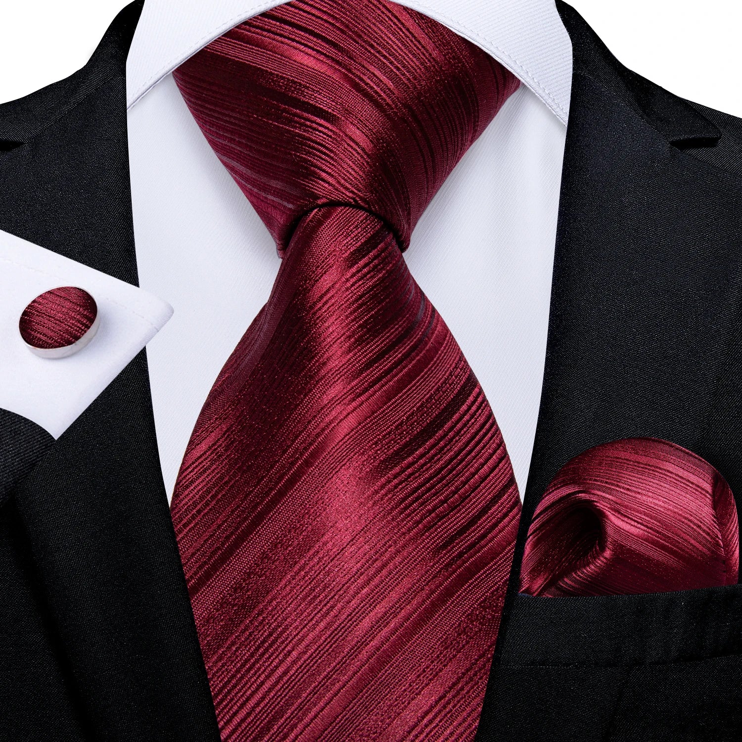 Luxury Red Plaid Silk Tie Set for Men | Business & Wedding Accessories with Handkerchief & Cufflinks | DiBanGu Designer Collection