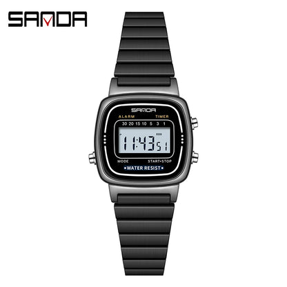 SANDA 6053 LED Digital Watch | Fashionable Waterproof Sport Watch for Boys & Women with Stopwatch and Multiple Features black CHINA