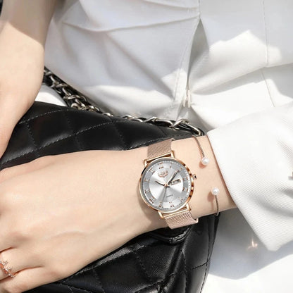 LIGE 2024 Luxury Ladies Watch | Waterproof Rose Gold Steel Strap Wristwatch | Top Brand Bracelet Clocks