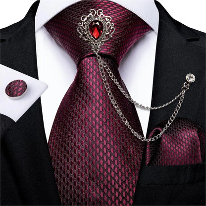 Fashion Green Dot Red 8cm Men's Silk Tie Business Wedding Party Necktie Handkerchief Brooch Cufflinks Set Men's Gift Tie DiBanGu 1464-XZ-0010