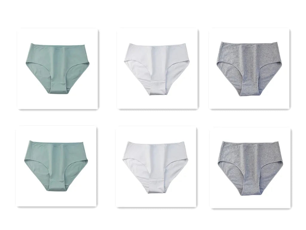 6PCS/Lot Cotton Seamless Panties Women High Waist Briefs Underwear Comfort Intimates Female Underpants Solid Color Pantys M-2XL 2Green2White2Gray Set