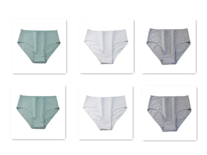 6PCS/Lot Cotton Seamless Panties Women High Waist Briefs Underwear Comfort Intimates Female Underpants Solid Color Pantys M-2XL 2Green2White2Gray Set