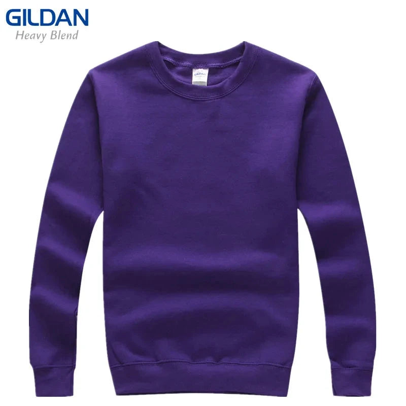 GILDAN 88000 Fleece Men's Solid Cotton Sweatshirts Active Sports Hoodies For Men O-Neck Plus Size Pullover Sweatshirts Male Purple 82C