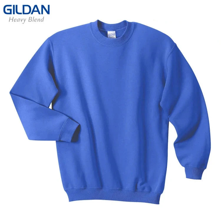 GILDAN 88000 Fleece Men's Solid Cotton Sweatshirts Active Sports Hoodies For Men O-Neck Plus Size Pullover Sweatshirts Male Blue 51C