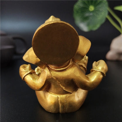 Gold Lord Ganesha Buddha Statue | Elephant God Ganesh Figurine | Man-Made Stone Home & Garden Decoration