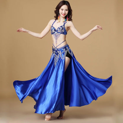 Women's 3-Piece Belly Dance Costume Set | Indian Dance Bra, Belt & Skirt