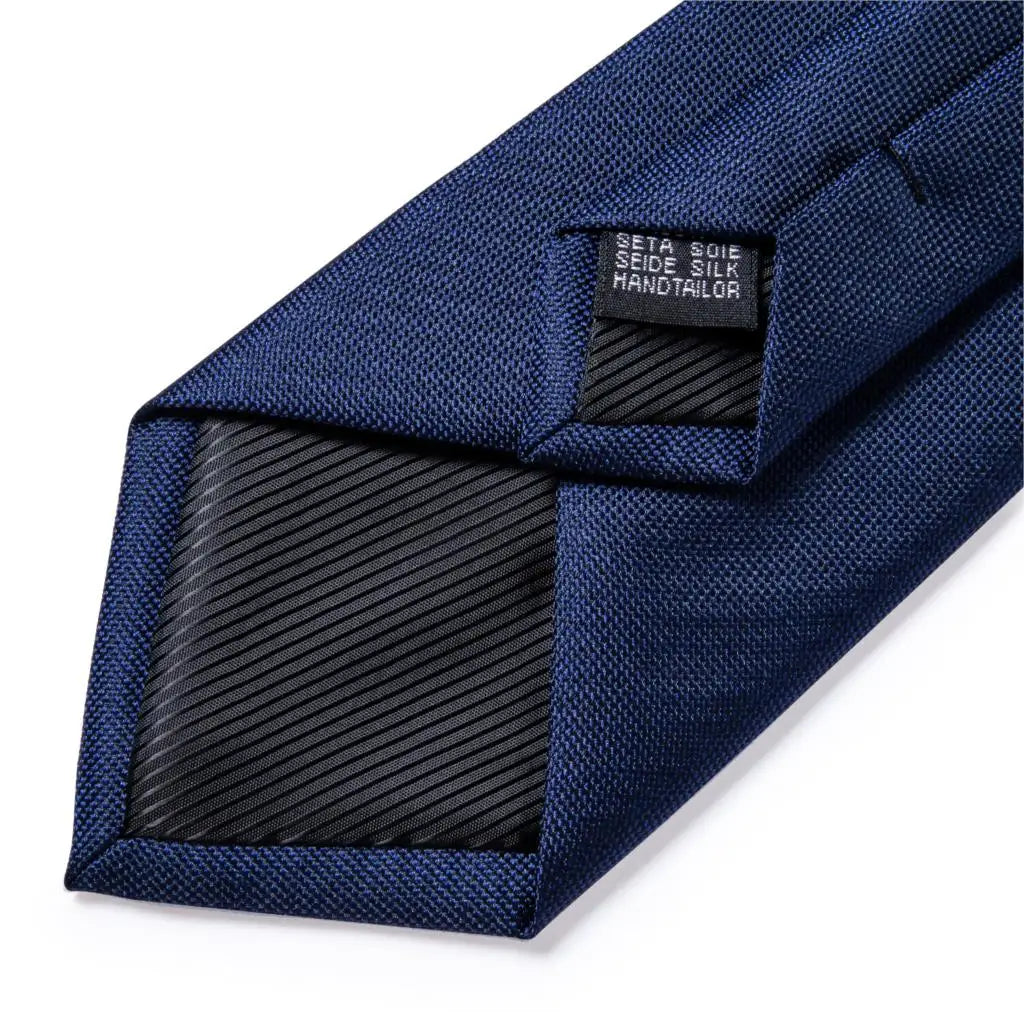 DiBanGu Top Navy Blue Solid Tie for Men 100% Silk Men's Tie Hanky Cufflinks Neck Tie Suit Business Wedding Party Tie Set MJ-7140