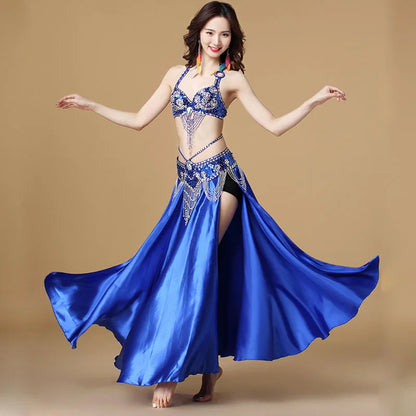 Women's 3-Piece Belly Dance Costume Set | Indian Dance Bra, Belt & Skirt Royal Blue