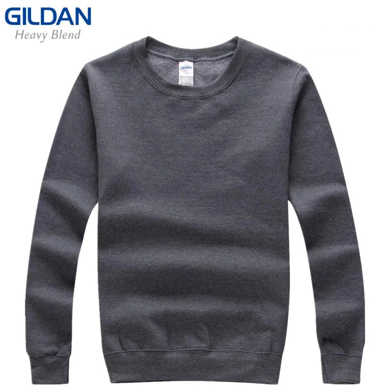 GILDAN 88000 Fleece Men's Solid Cotton Sweatshirts Active Sports Hoodies For Men O-Neck Plus Size Pullover Sweatshirts Male Dark Gray 108C