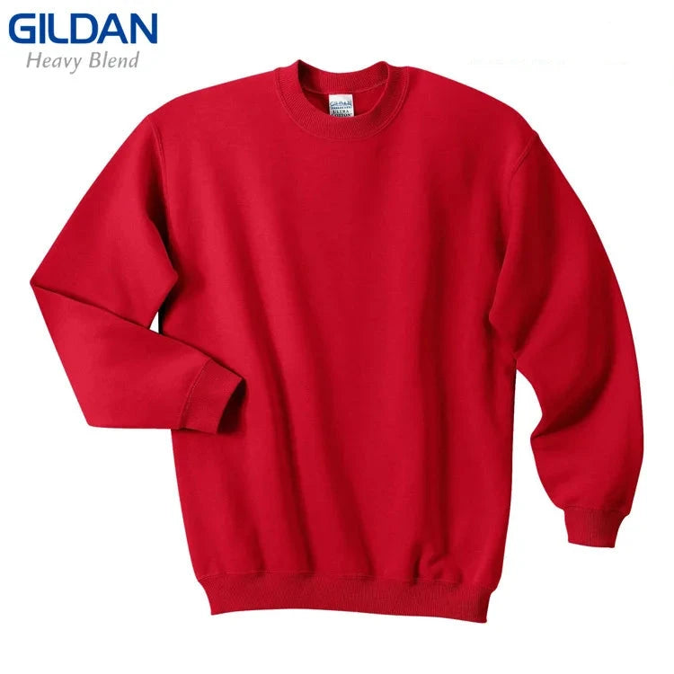 GILDAN 88000 Fleece Men's Solid Cotton Sweatshirts Active Sports Hoodies For Men O-Neck Plus Size Pullover Sweatshirts Male Red 40C