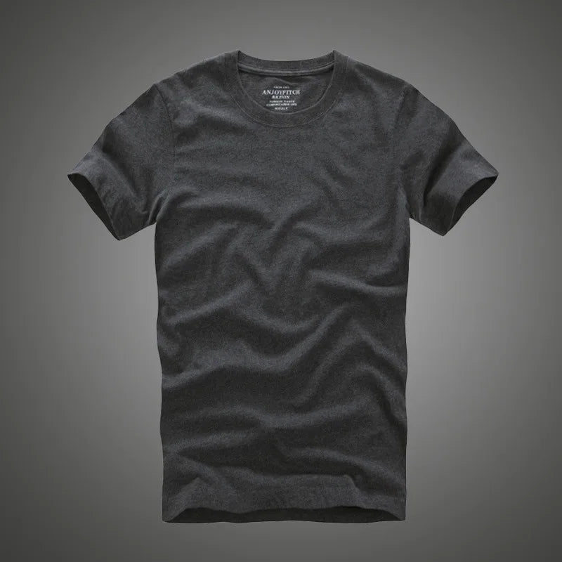 Men Tshirt 100% Cotton Solid Color O-Neck Short Sleeve T shirt Male High Quality deep gray 6885