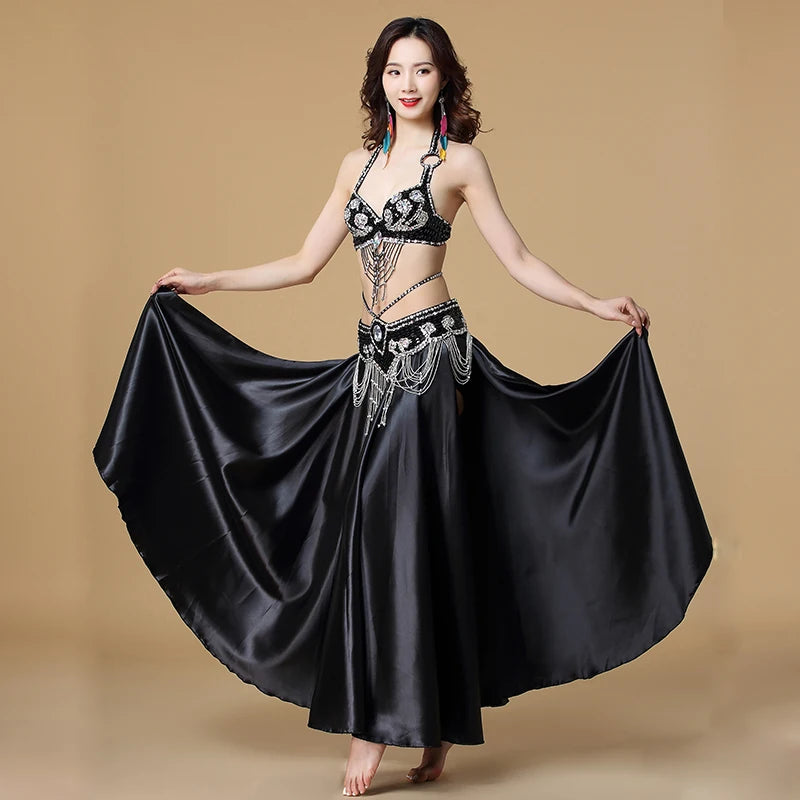 Women's 3-Piece Belly Dance Costume Set | Indian Dance Bra, Belt & Skirt