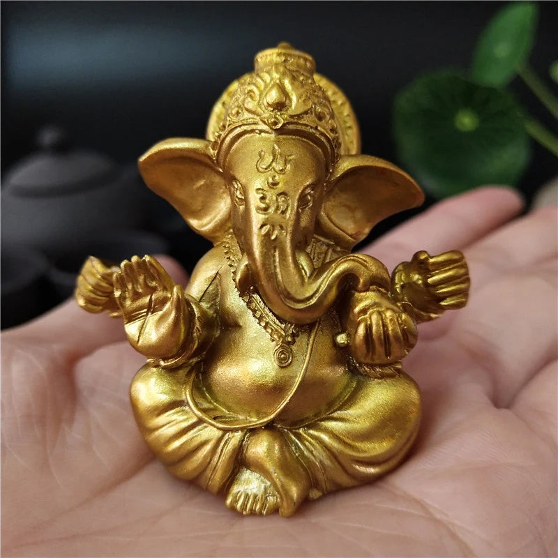 Gold Lord Ganesha Buddha Statue | Elephant God Ganesh Figurine | Man-Made Stone Home & Garden Decoration