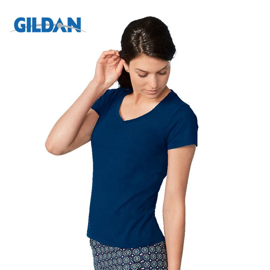 Gildan Brand Women Summer V Neck Short Sleeve Cotton T Shirt Slim Camiseta Feminina T Shirts Female Oversized Tops Tees