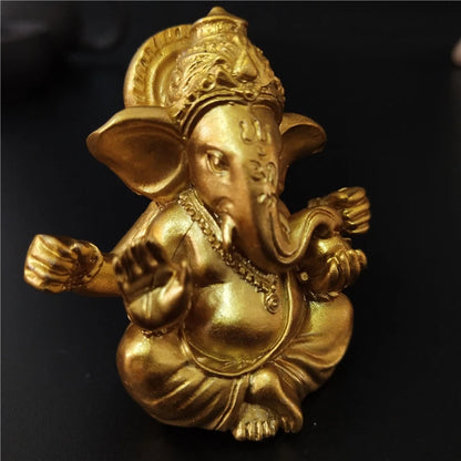 Gold Lord Ganesha Buddha Statue | Elephant God Ganesh Figurine | Man-Made Stone Home & Garden Decoration