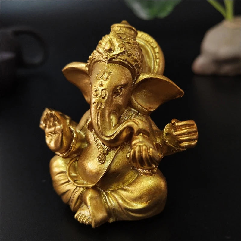 Gold Lord Ganesha Buddha Statue | Elephant God Ganesh Figurine | Man-Made Stone Home & Garden Decoration