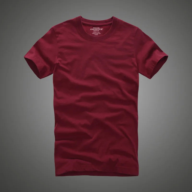 Men Tshirt 100% Cotton Solid Color O-Neck Short Sleeve T shirt Male High Quality red 6884