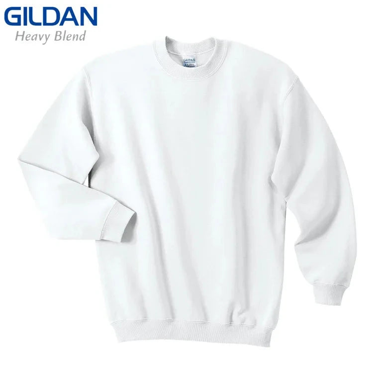 GILDAN 88000 Fleece Men's Solid Cotton Sweatshirts Active Sports Hoodies For Men O-Neck Plus Size Pullover Sweatshirts Male White 30N