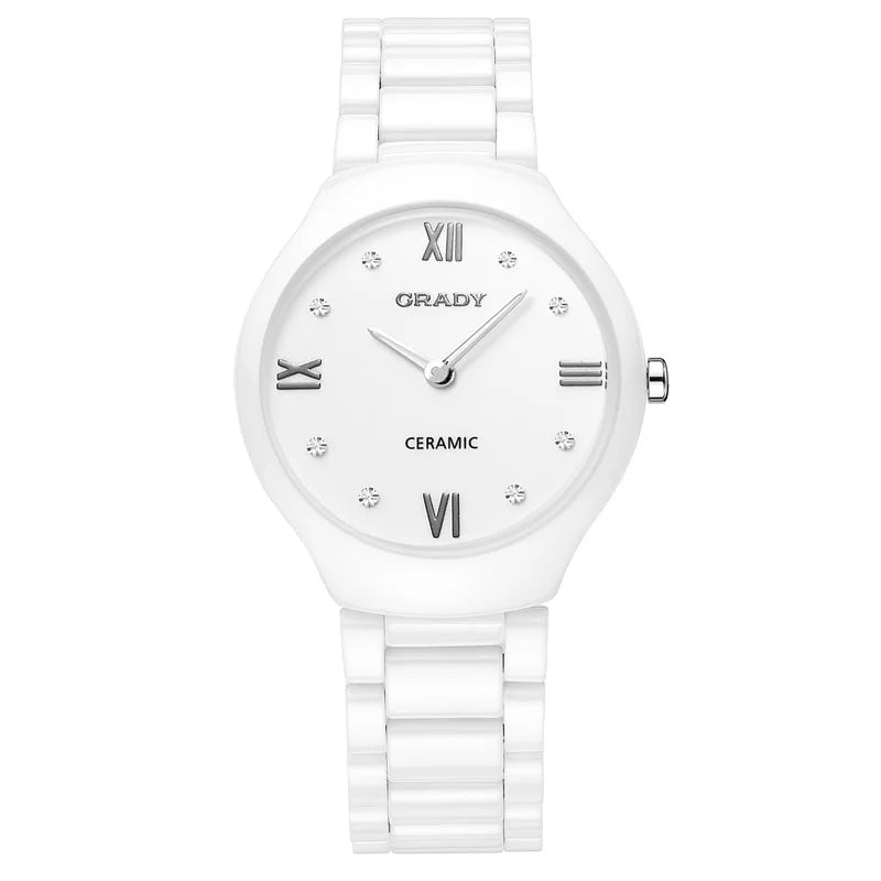 Luxury Ceramic Women's Watch - Fashion Quartz Wristwatch for Ladies W Case Silver hands CHINA No