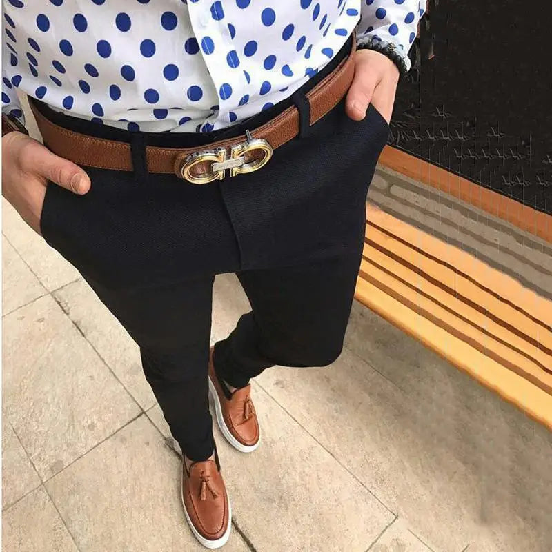 Men's Fashion Casual Pants Social Business Slim Fit Tight Long Trousers Elasticity Formal Office Suit Dress Streetwear Clothing Black