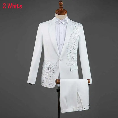 White Wedding Groom Suit - Slim Fit Tuxedo with Diamond Embroidery for Men | Stylish 3-Piece Outfit White 1