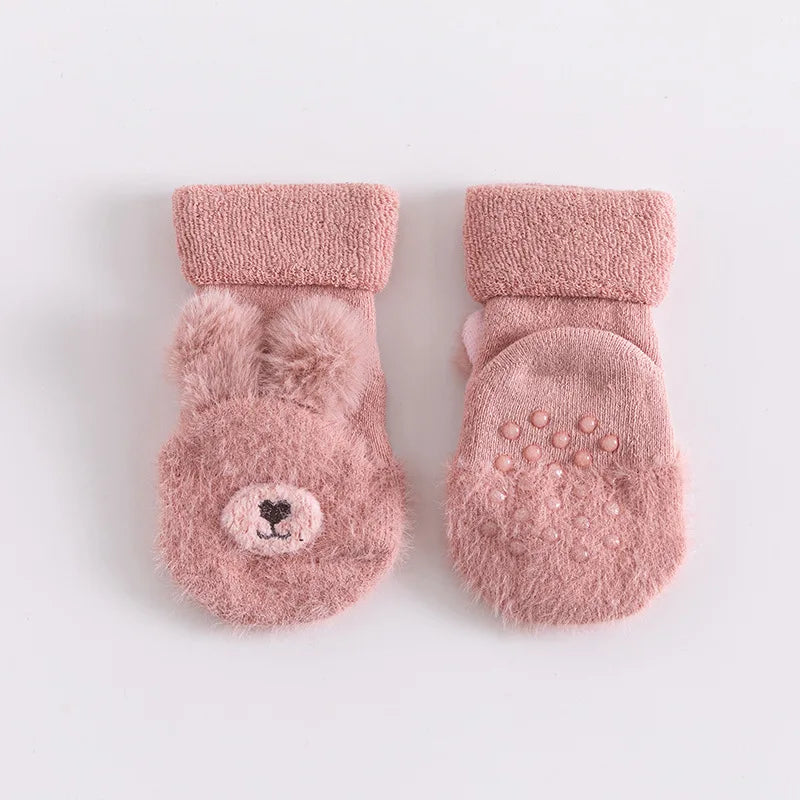 Toddler Socks Newborn Baby Winter Thick Prewalker Boys Autumn Terry Cotton Girl Infant Skidproof Sole Kids Cartoon Sock 0-3T Pink Socks