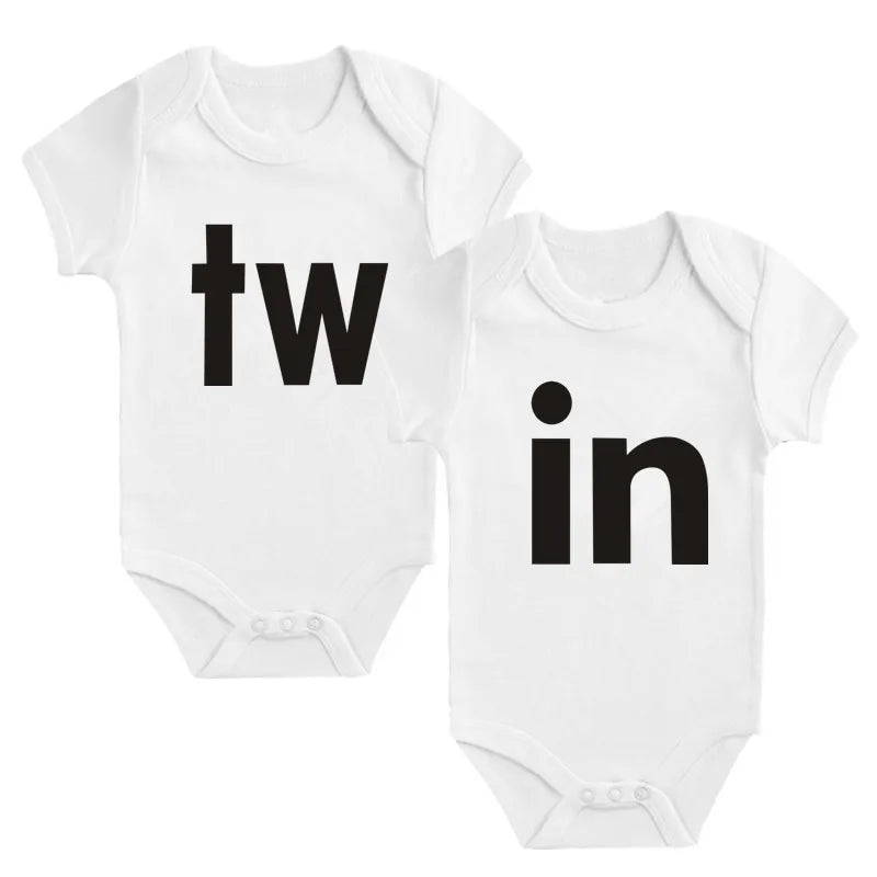 TW & IN Letter Print Newborn Infant Baby Boys Girls Black Bodysuit Twins Romper Jumpsuit Outfits Hipster Baby Clothes 0-24M