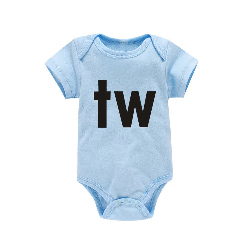 TW & IN Letter Print Newborn Infant Baby Boys Girls Black Bodysuit Twins Romper Jumpsuit Outfits Hipster Baby Clothes 0-24M TW-blue