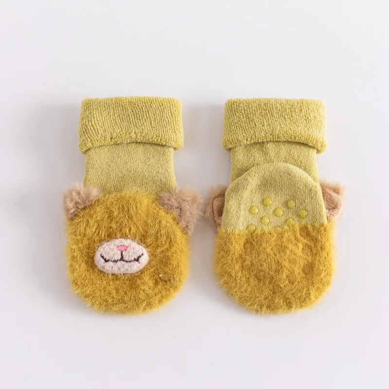 Toddler Socks Newborn Baby Winter Thick Prewalker Boys Autumn Terry Cotton Girl Infant Skidproof Sole Kids Cartoon Sock 0-3T Yellow Socks