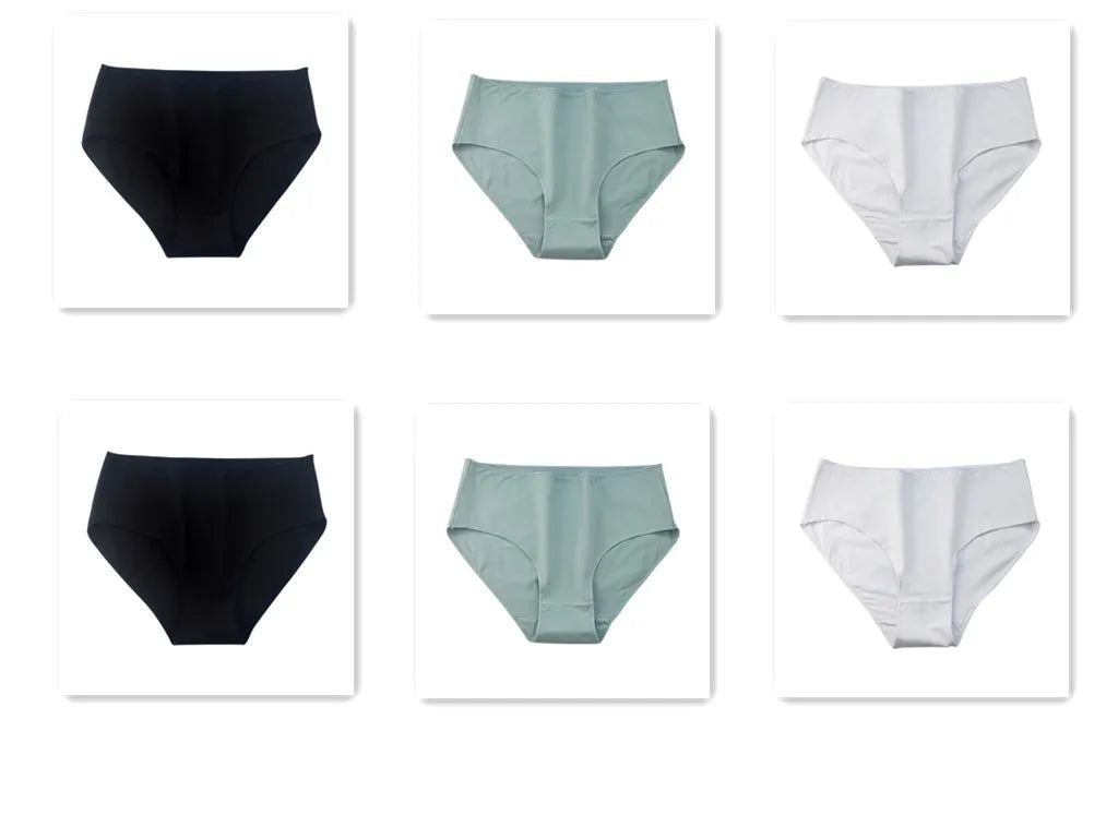 6PCS/Lot Cotton Seamless Panties Women High Waist Briefs Underwear Comfort Intimates Female Underpants Solid Color Pantys M-2XL 2Black2Green2White Set