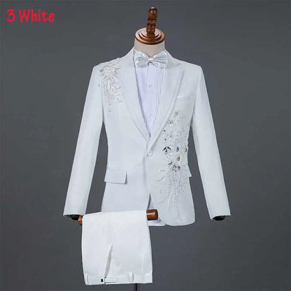 White Wedding Groom Suit - Slim Fit Tuxedo with Diamond Embroidery for Men | Stylish 3-Piece Outfit White