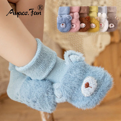 Toddler Socks Newborn Baby Winter Thick Prewalker Boys Autumn Terry Cotton Girl Infant Skidproof Sole Kids Cartoon Sock 0-3T