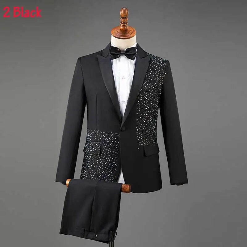 White Wedding Groom Suit - Slim Fit Tuxedo with Diamond Embroidery for Men | Stylish 3-Piece Outfit Black 1